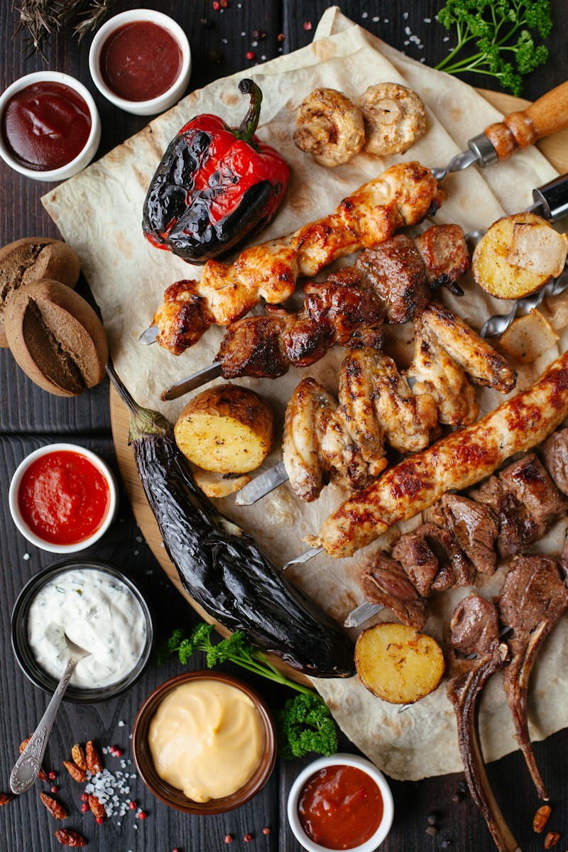 Food prepared over a flame